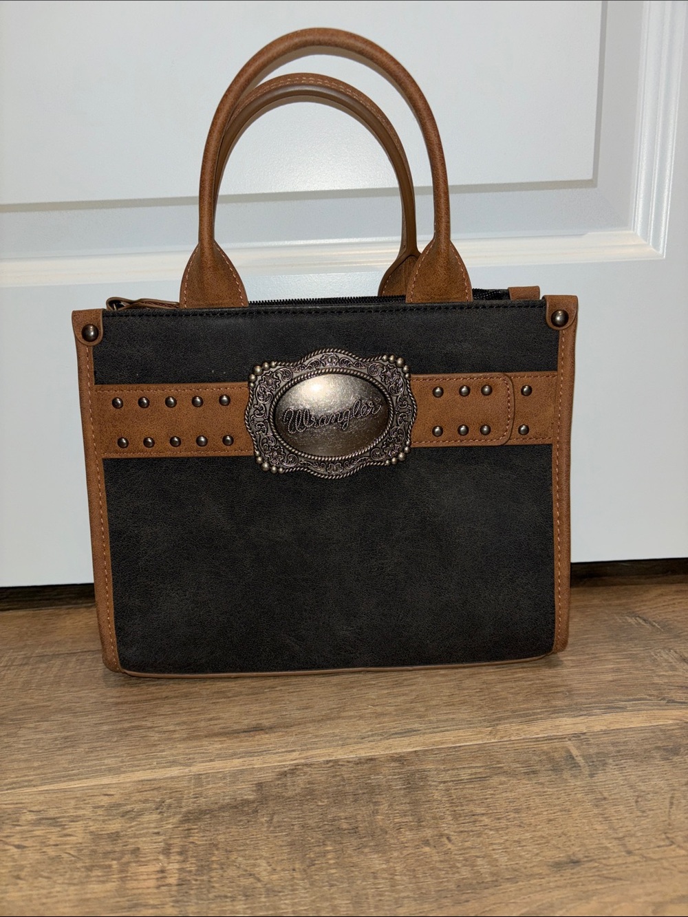 Wrangler Black and Brown Western-Style Satchel